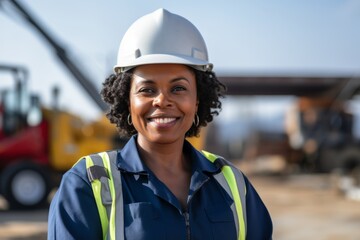 Smiling portrait of a middle aged businesswoman on construction site