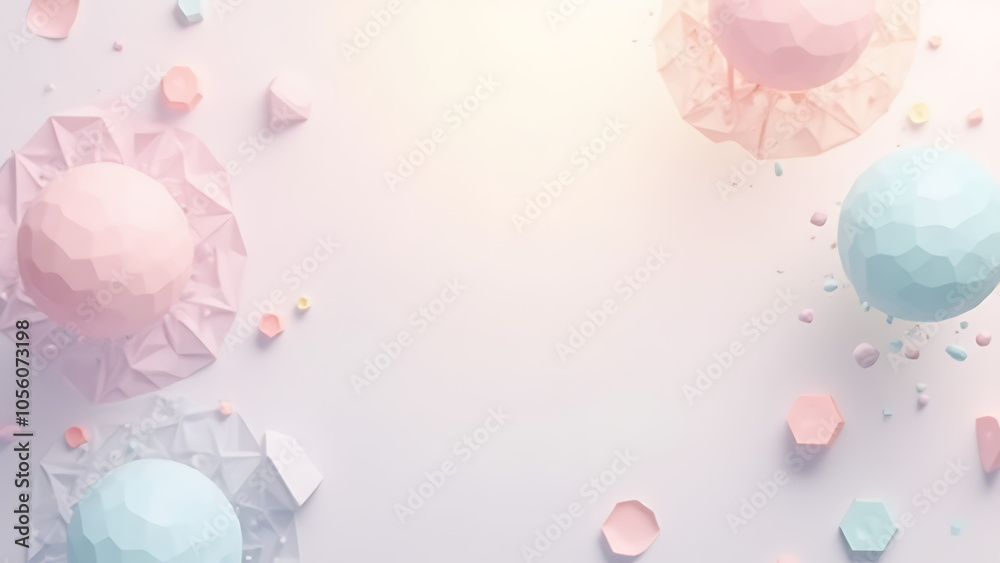 Aufkleber Soft pastel hues surround geometric shapes with an abstract spherical pattern on a subtle color gradient background.