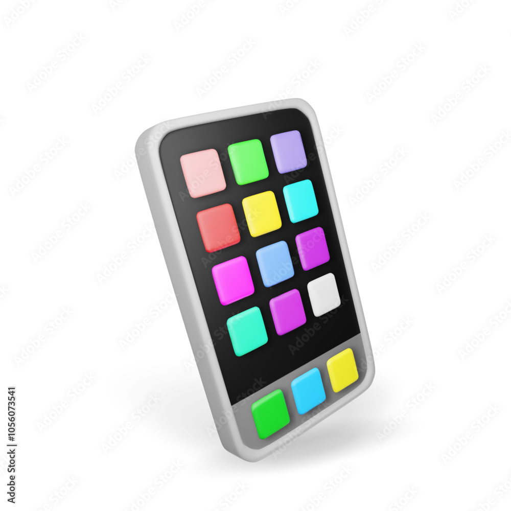Poster 3d smartphone with ui icons isolated. render front view smart phone icon. 3d telephone with applicat