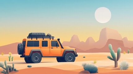 Obraz premium Off-road vehicle in desert landscape, vibrant colors