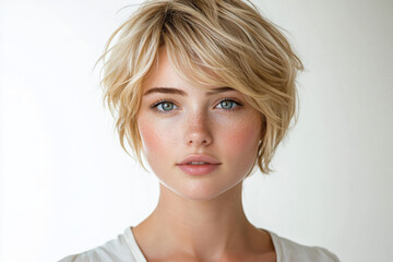 Naklejka premium Smiling blonde woman with beautiful face isolated on transparent background 