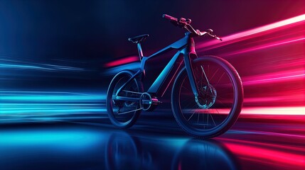 Dynamic Electric Bicycle in Motion: A Futuristic Poster Design with Neon Gradient Colors, Showcasing Sleek Lines and Pedal Innovation for Sports Interior Inspiration
