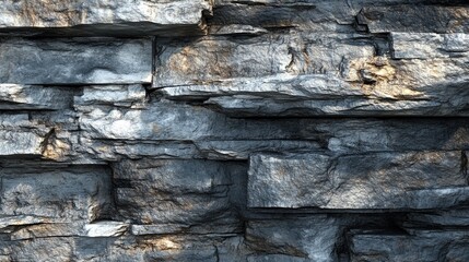 Fototapeta premium Stunning Rugged Slate Stone Wall Image: Perfect for Sports Interior Decor, Showcasing Layered Slabs, Sharp Edges, and Dramatic Charcoal Tones for an Invigorating Atmosphere