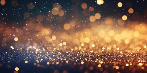 Fototapeta premium Dark golden glittering background with sparkling bokeh lights, ideal for festive events and celebrations