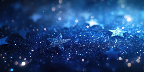 Dark blue background adorned with sparkling glitter resembling stars, perfect for artistic designs and festive themes