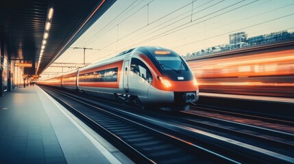 Fototapeta premium High speed commuter train at modern railway station captured in stunning photography