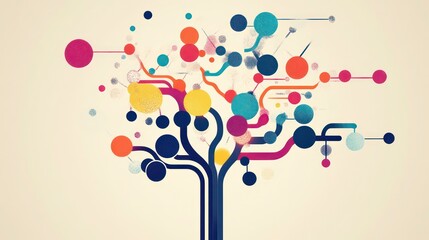 Abstract tree with colorful branches and nodes, representing a network, growth, or connection.