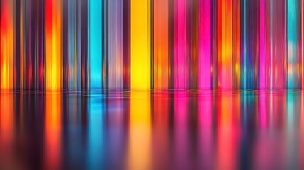 Abstract colorful vertical stripes with reflections in water.