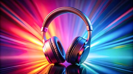 Vibrant Headphones with a Colorful radial Background, 3D neon V1