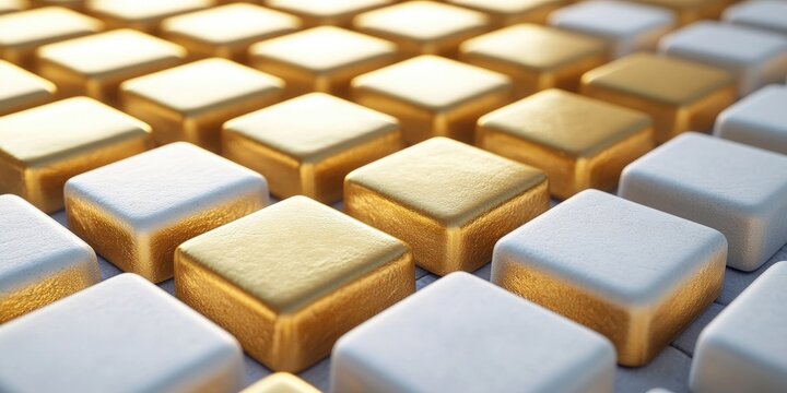 3D visualization of gold painted teak number 2115, 1 cm thick, elegantly displayed on a white painted aerated brick floor