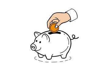 Minimalist Money-Saving Illustration Hand and Piggy Bank Line Art Vector