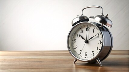 Vintage silver Alarm Clock in soft light, minimalist backdrop V2