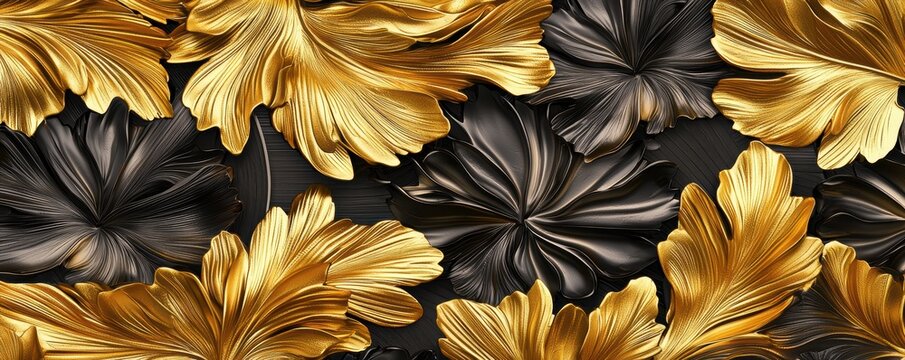 Elegant damask wallpaper textures in rich hues, gold detailing, luxurious and antique interior theme