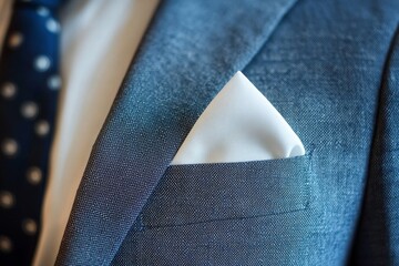 Elegant white folded pocket square displayed in a classic suit mockup for fashion photography