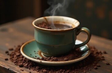 a cup of coffee on the table. fortune telling on coffee grounds