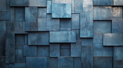 Stunning Modern Wall Design: Interlocking Blue Tiles with Vivid Shades and Textures &ndash; Perfect as a Poster for Sports Interiors or Contemporary Spaces