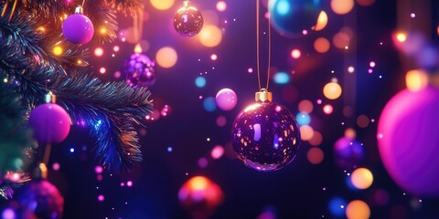 Festive Christmas background adorned with colorful bubbles, perfect for holiday greetings and decorations