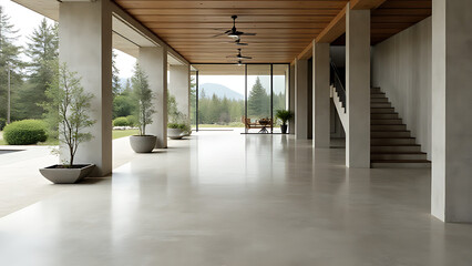 Polished concrete provides a smooth, modern aesthetic for various decorative backgrounds in interior design projects.
