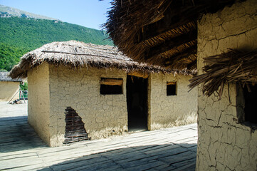 Museum on water on the Ohrid Lake, Macedonia.  Bay of the bones (Museum on water), authentic reconstruction of the pile-dwelling settlement, dating back between 1200 and 700 BC.