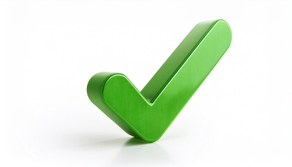 Green check mark icon. Symbol of approval. 3D rendering, modern illustration. Light backdrop.