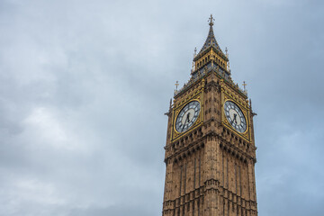 big ben clock tower, cloudy sky , London UK