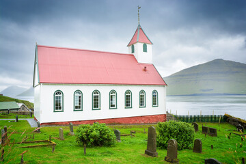 Church and the churchyard in Kunoy, Faroe Islands