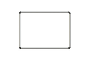 Empty whiteboard isolated on white background. Blank magnetic marker board. Erasable surface. School or office equipment. Copy space. Top view. 3d render