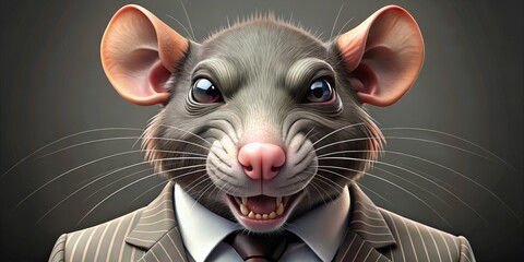 A Close-Up Portrait of a Rat in a Suit with a Sharp, Mischievous Grin