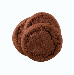Stack of round chocolate cookies isolated on white background, top view.