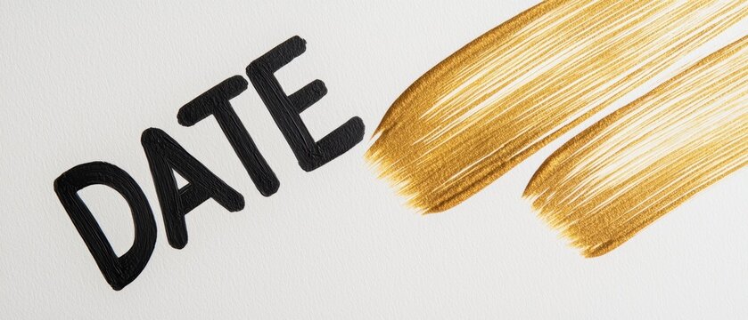 Save the Date  text in bold script on gold glitter brushstroke, elegant and festive invitation design