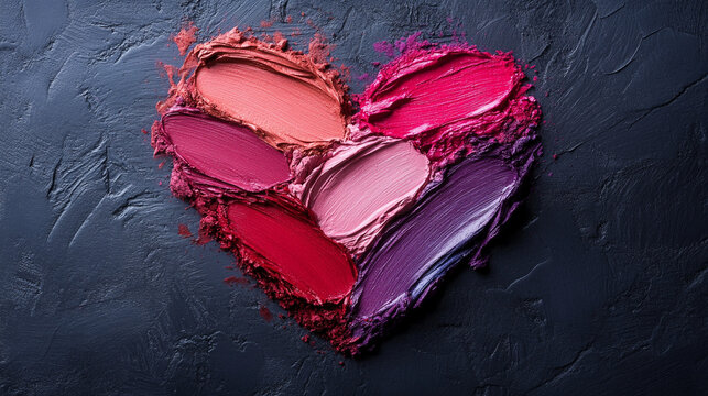 vibrant red heart drawn with lipstick on a white surface, representing love, beauty, and passion. The simplicity highlights the playful, artistic touch of makeup as a form of personal expression