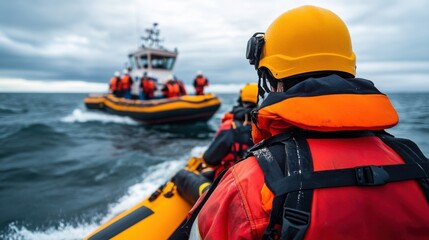 Obraz premium Emergency Rescue Operation at Sea with Responders