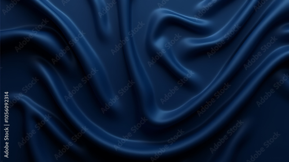 Poster navy silk with abstract dark blue background and soft wavy folds provides elegant space for design e