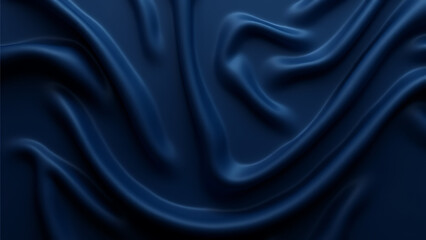 Fototapeta premium Navy silk with abstract dark blue background and soft wavy folds provides elegant space for design elements.