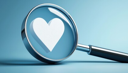 White check symbol magnified on blue background, concept of scrutiny, quality assurance, and validation