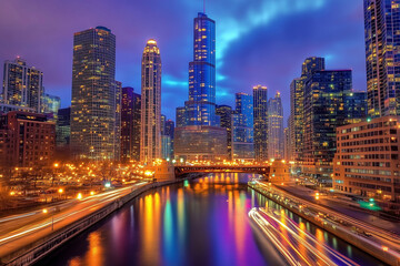 City lights create a mesmerizing reflection on the water at night, enhancing the atmosphere. Generative AI