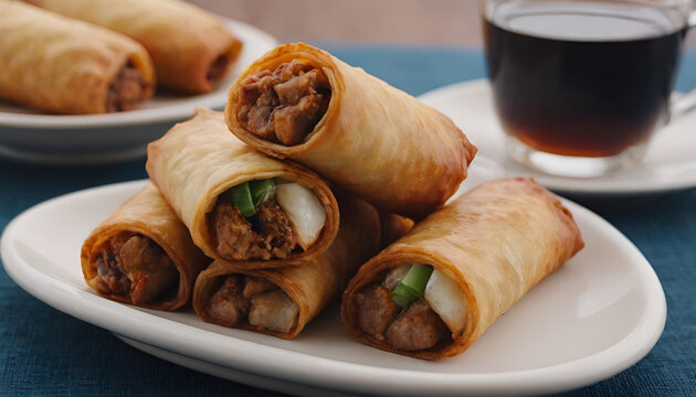 crispy pork eggrolls on a plate