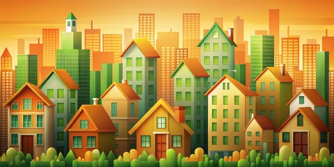 A Paper Cityscape at Sunset A Colorful Illustration of Architectural Harmony in a Stylized City