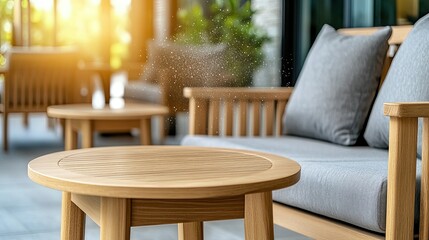 A cozy coffee shop interior showcases a modern aesthetic with white brick walls, wooden tables, and grey pillows that create a welcoming atmosphere for patrons
