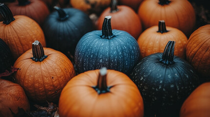 autumn pumpkins and gourds in various shapes, colors, and textures, beautifully arranged in a...