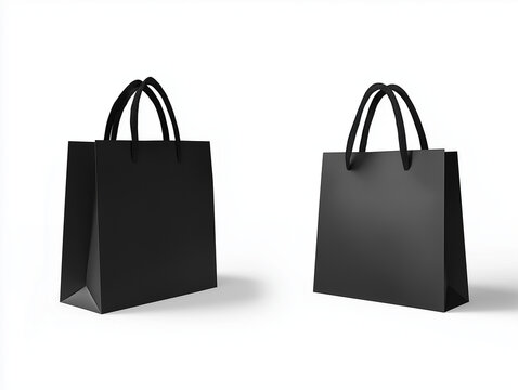 Black paper shopping bag mockup set, isolated on a white background