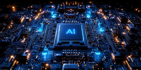 Fototapeta premium AI Micro-Chip Digital Electrical Board Background 