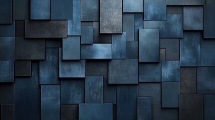 Dynamic Abstract Composition of Dark Navy and Slate Blue Rectangles: A Stunning Poster for Modern Sports Interiors that Enhances Depth with Light and Shadow