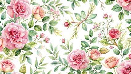 Watercolor illustration of a rose and branches viewed from high angle