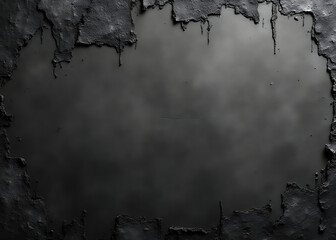 Grunge texture overlays black grey paper with old torn posters creating a scary and worn aesthetic.