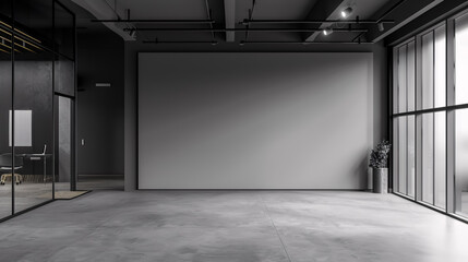 Blank gray wall in coworking office interior.