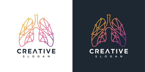 illustration logo design vector lung geometric . lung technology logo icon