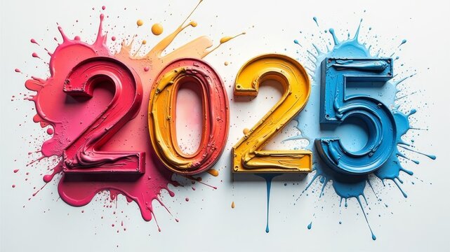 2025 in colorful paint with art tools