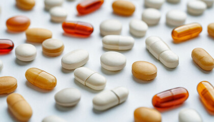 Many Pills Drugs On White Background