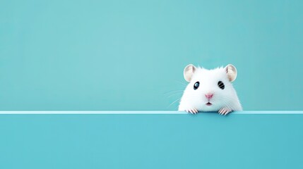 Cute White Hamster on a Blue Background